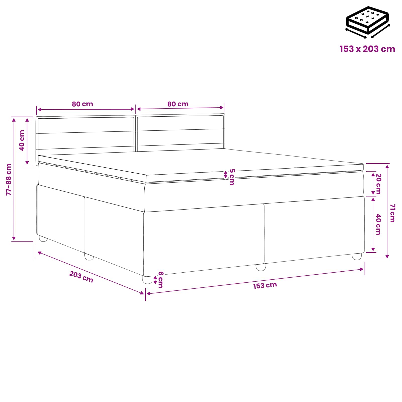 Box Spring Bed with Mattress Dark Grey 153 x 203 cm Fabric