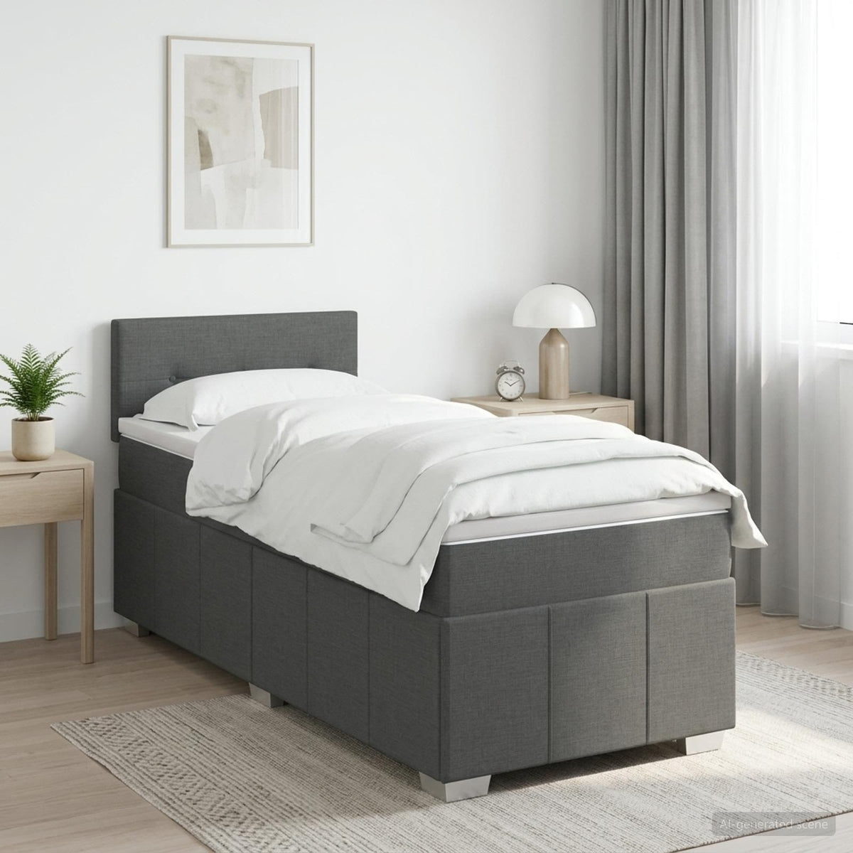 Box Spring Bed with Mattress Dark Grey 107 x 203 cm Fabric