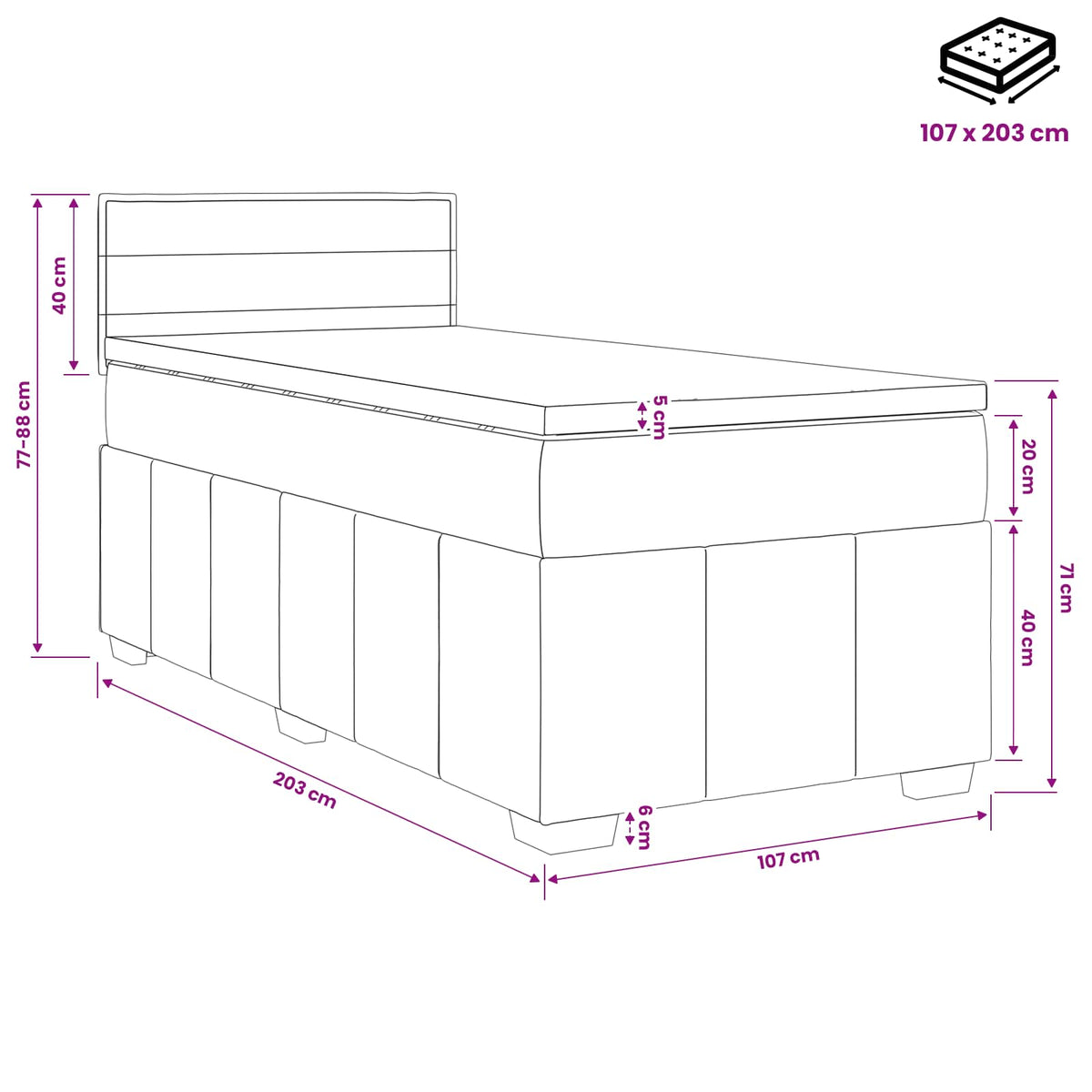Box Spring Bed with Mattress Dark Grey 107 x 203 cm Fabric