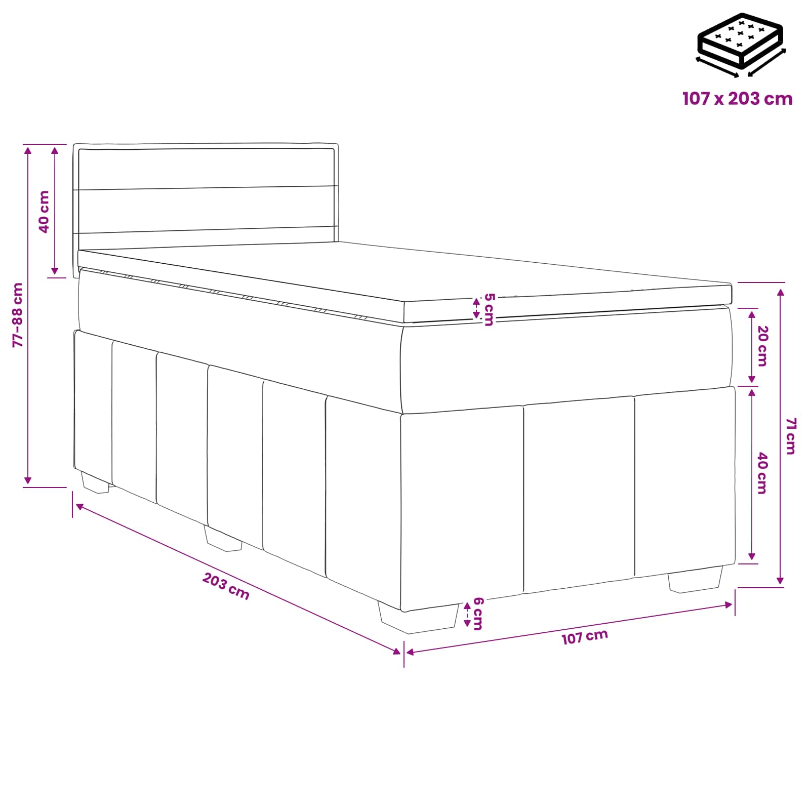 Box Spring Bed with Mattress Dark Grey 107 x 203 cm Fabric