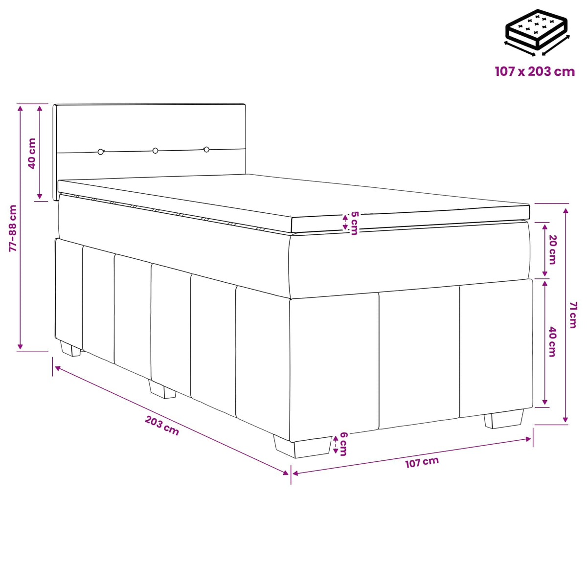 Box Spring Bed with Mattress Dark Grey 107 x 203 cm Fabric