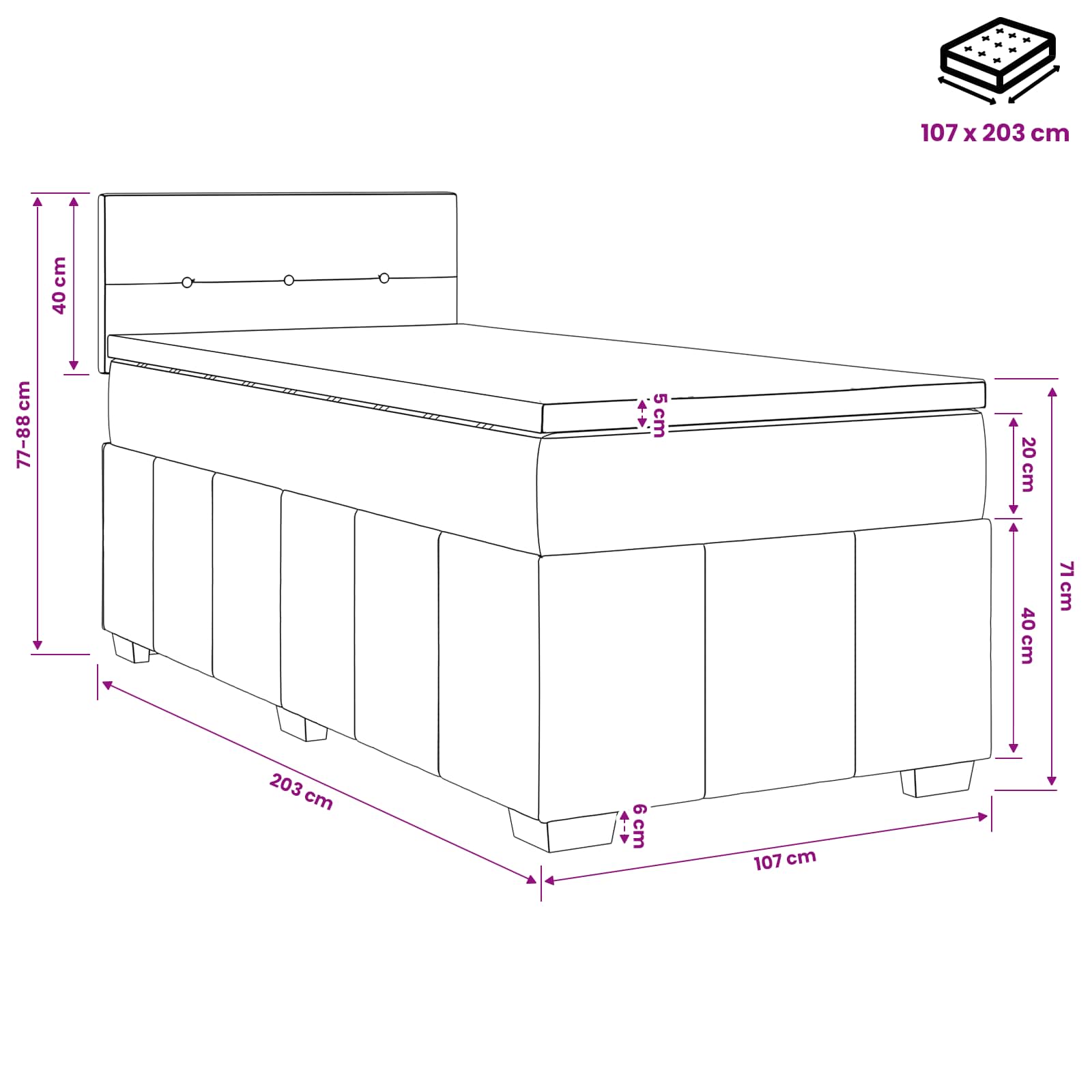 Box Spring Bed with Mattress Dark Grey 107 x 203 cm Fabric