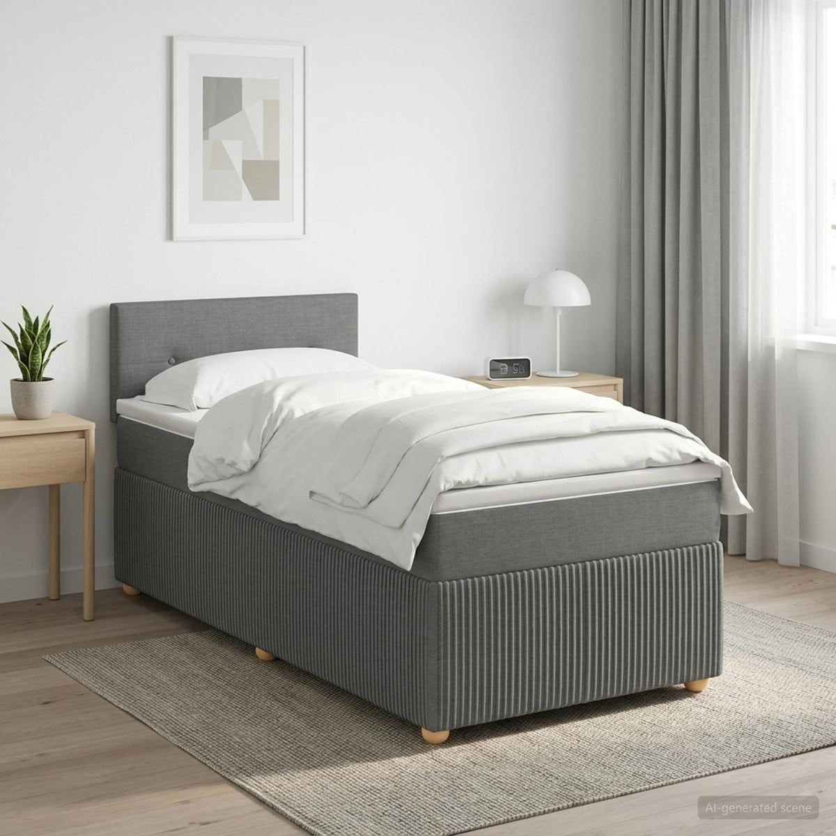 Box Spring Bed with Mattress Dark Grey 107 x 203 cm Fabric