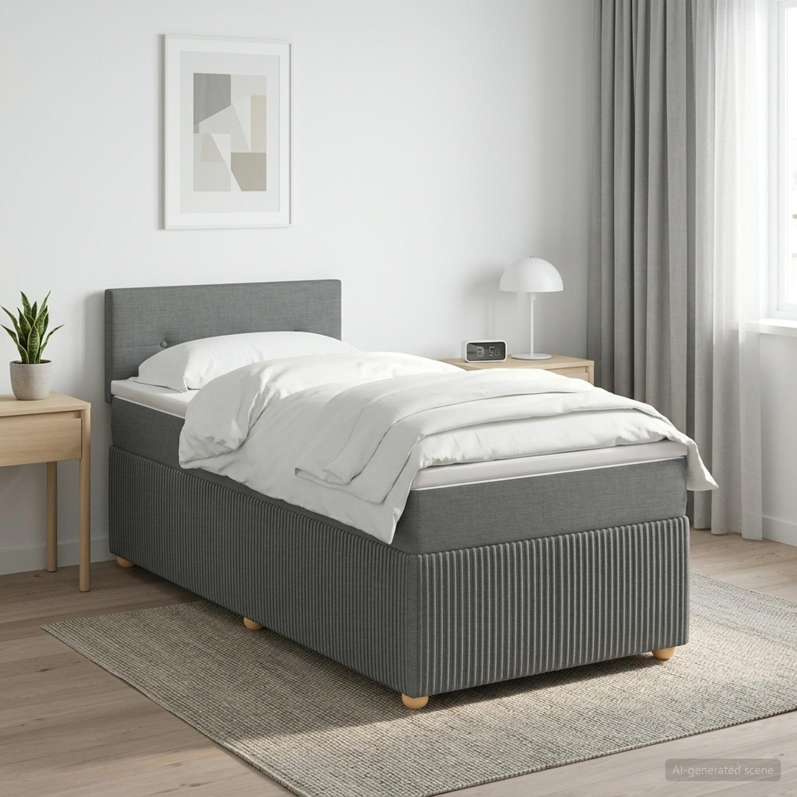 Box Spring Bed with Mattress Dark Grey 107 x 203 cm Fabric