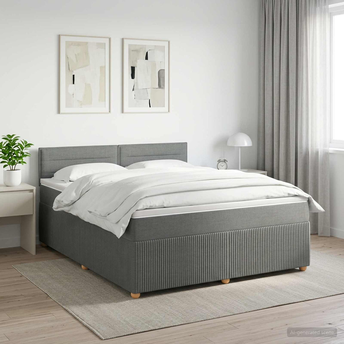 Box Spring Bed with Mattress Dark Grey 153 x 203 cm Fabric
