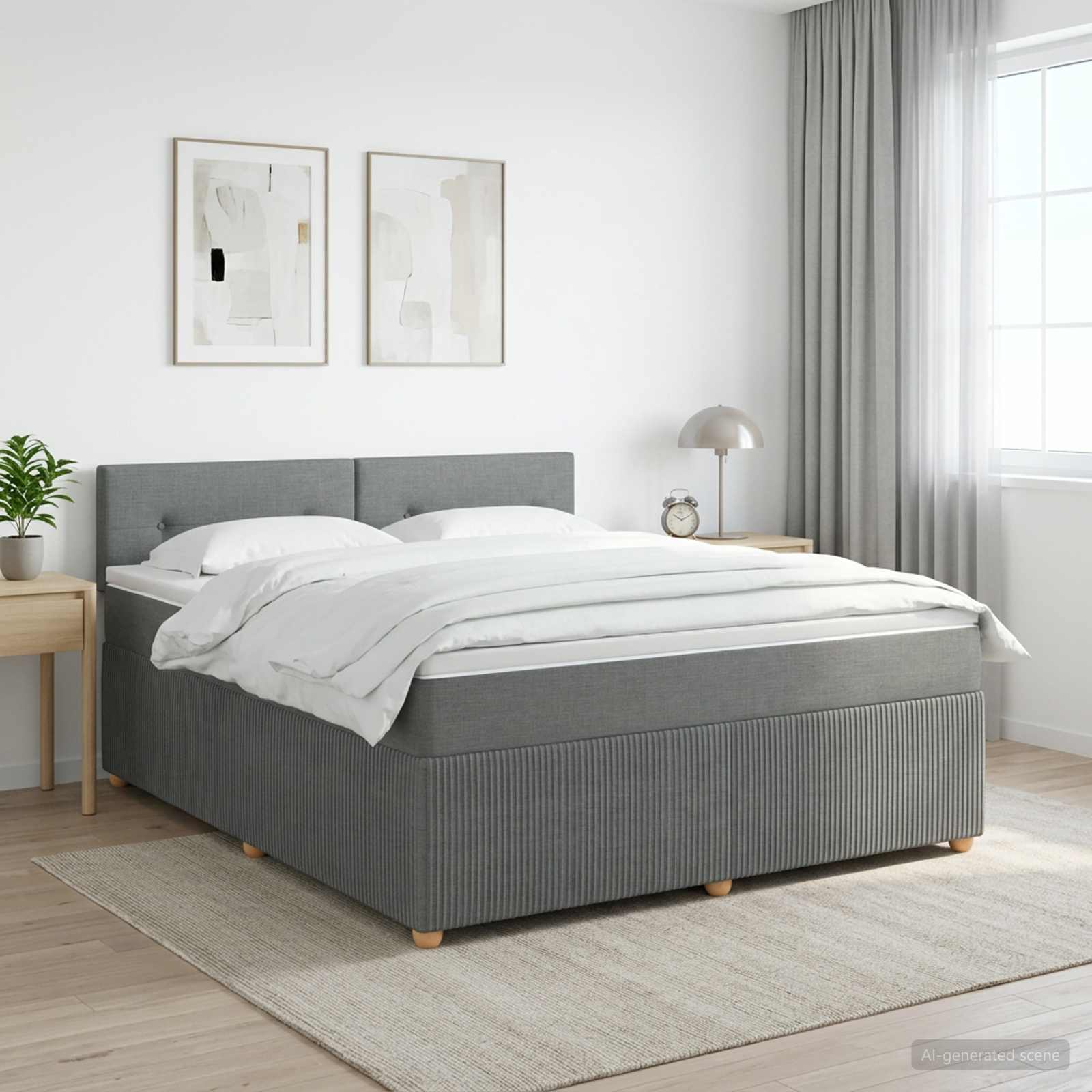 Box Spring Bed with Mattress Dark Grey 153 x 203 cm Fabric