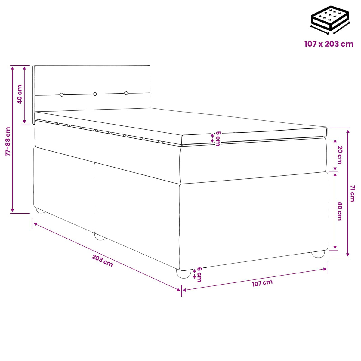 Box Spring Bed with Mattress Dark Grey 107 x 203 cm Fabric