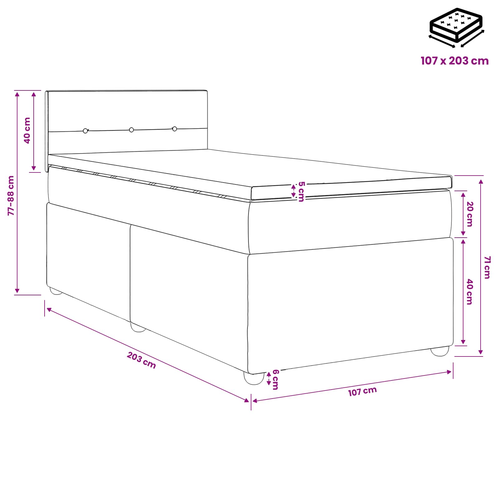 Box Spring Bed with Mattress Dark Grey 107 x 203 cm Fabric