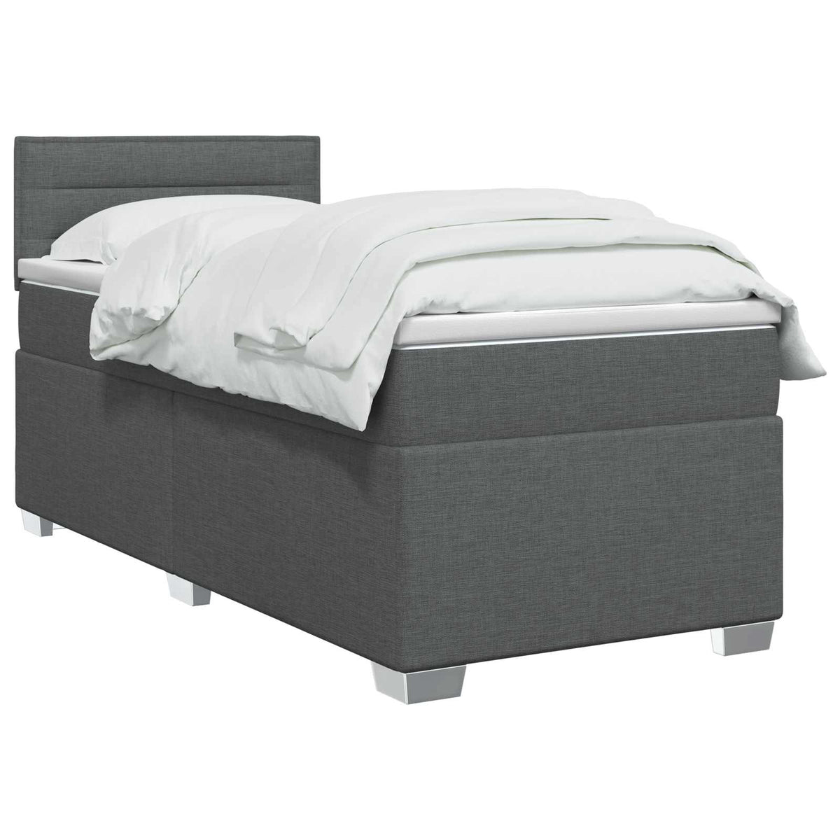 Box Spring Bed with Mattress and LED Dark Grey King Single
