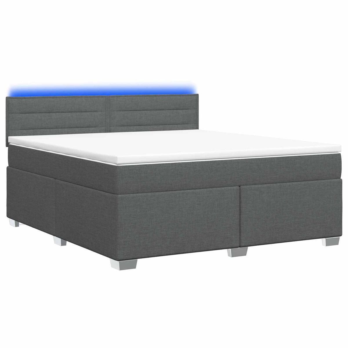 Box Spring Bed with Mattress and LED Dark Grey Queen Size AU