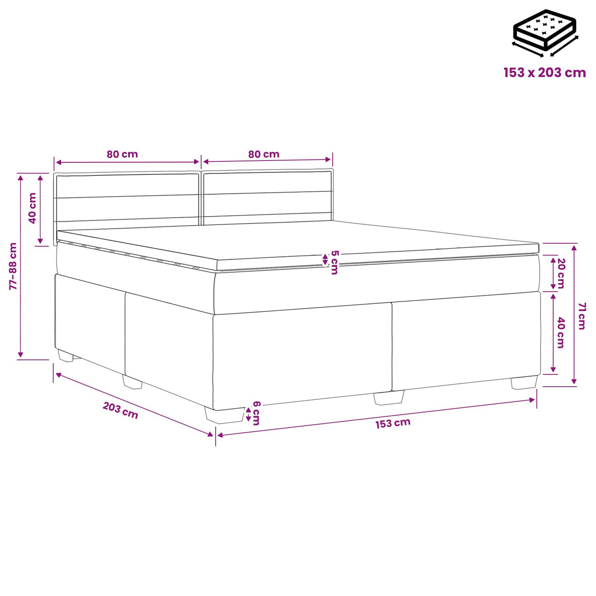 Box Spring Bed with Mattress and LED Dark Grey Queen Size AU