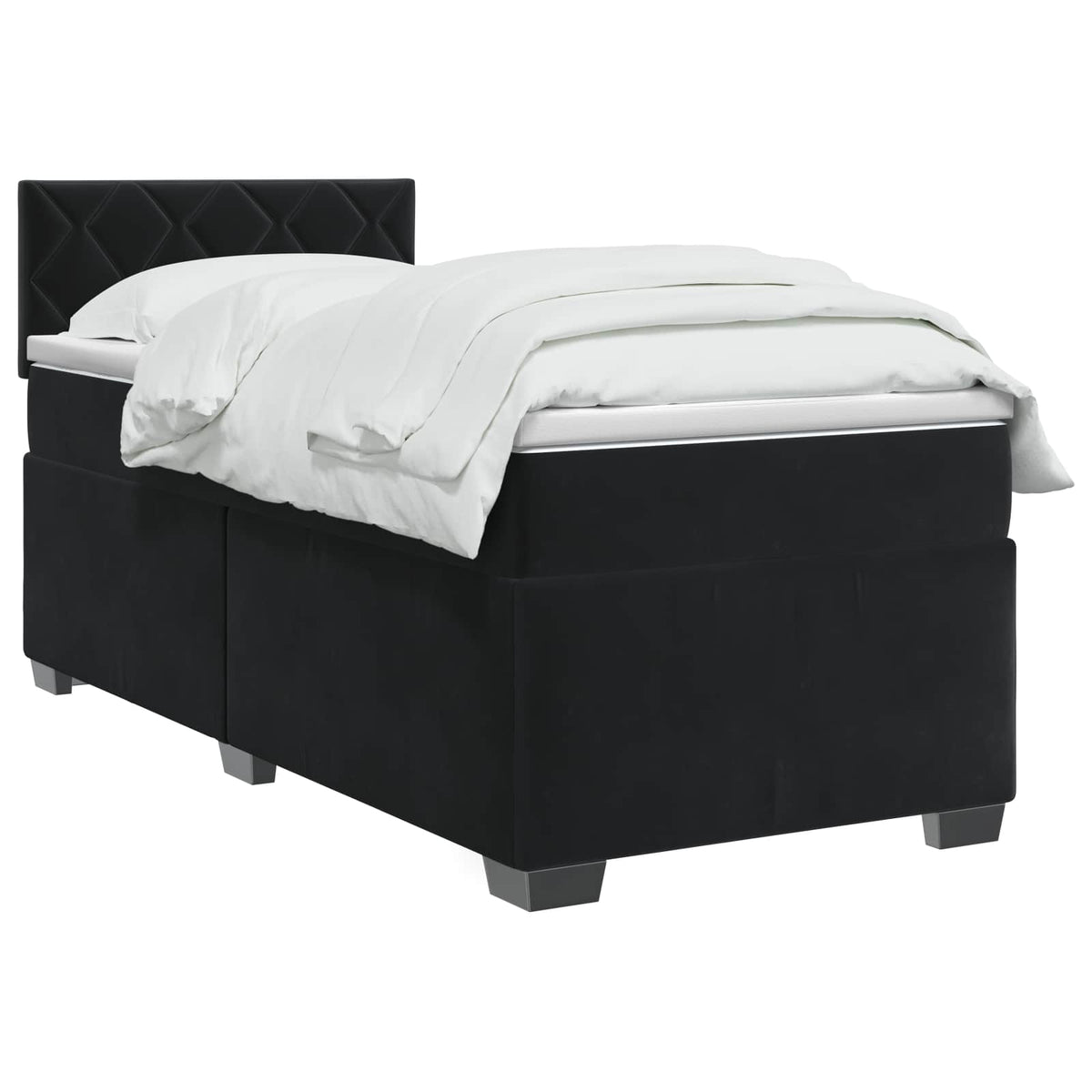 Box Spring Bed with Mattress and LED Black King Single Velvet