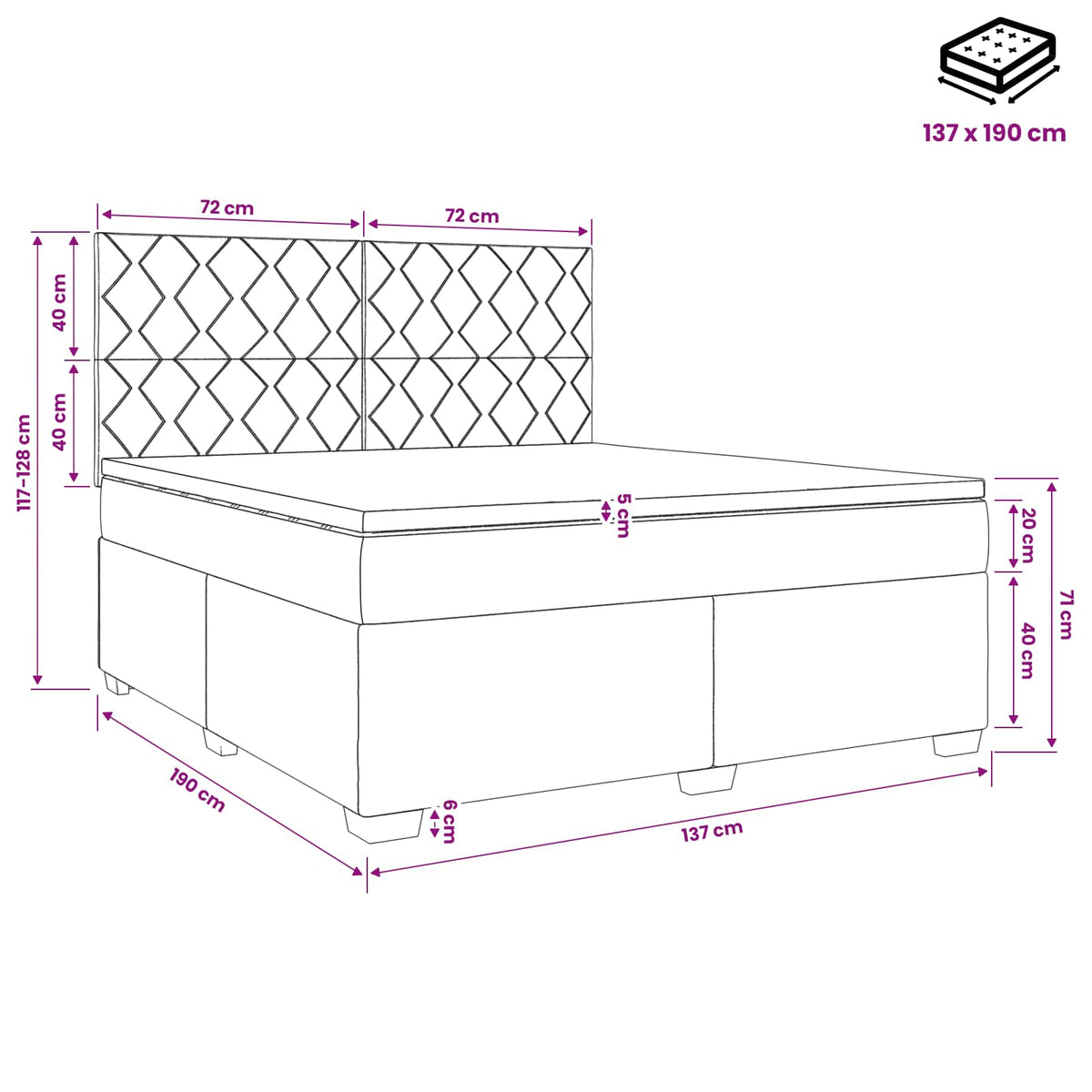 Box Spring Bed with Mattress and LED Black Double Velvet