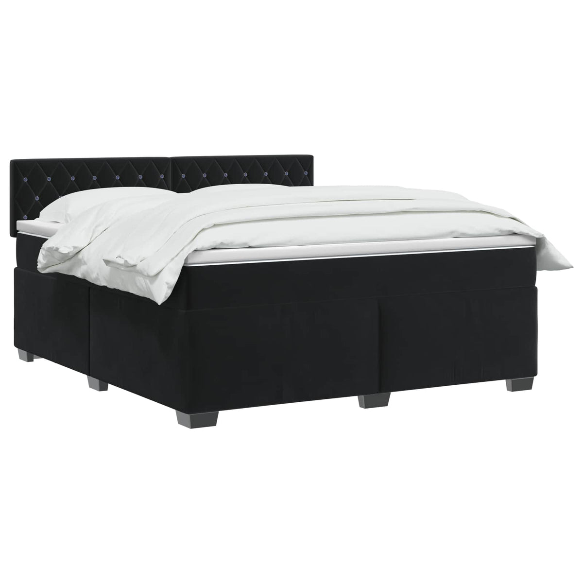 Box Spring Bed with Mattress and LED Black Queen Velvet