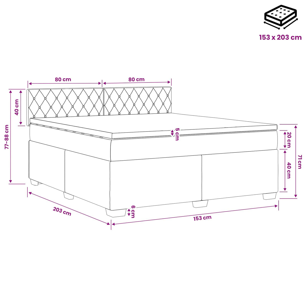 Box Spring Bed with Mattress and LED Black Queen Velvet
