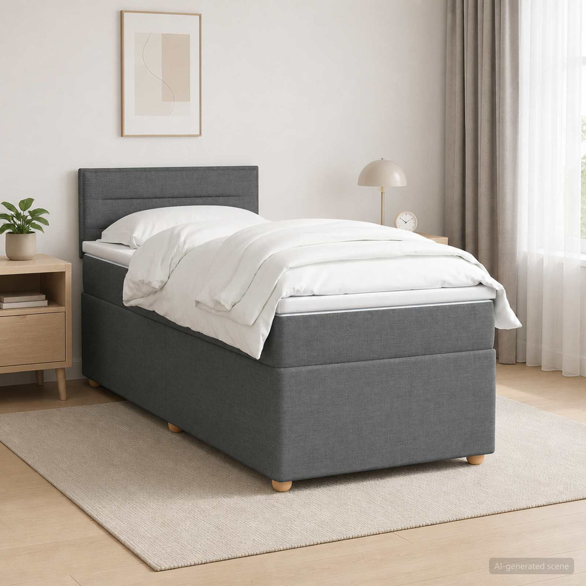 Box Spring Bed with Mattress and LED Dark Grey 107 x 203 cm