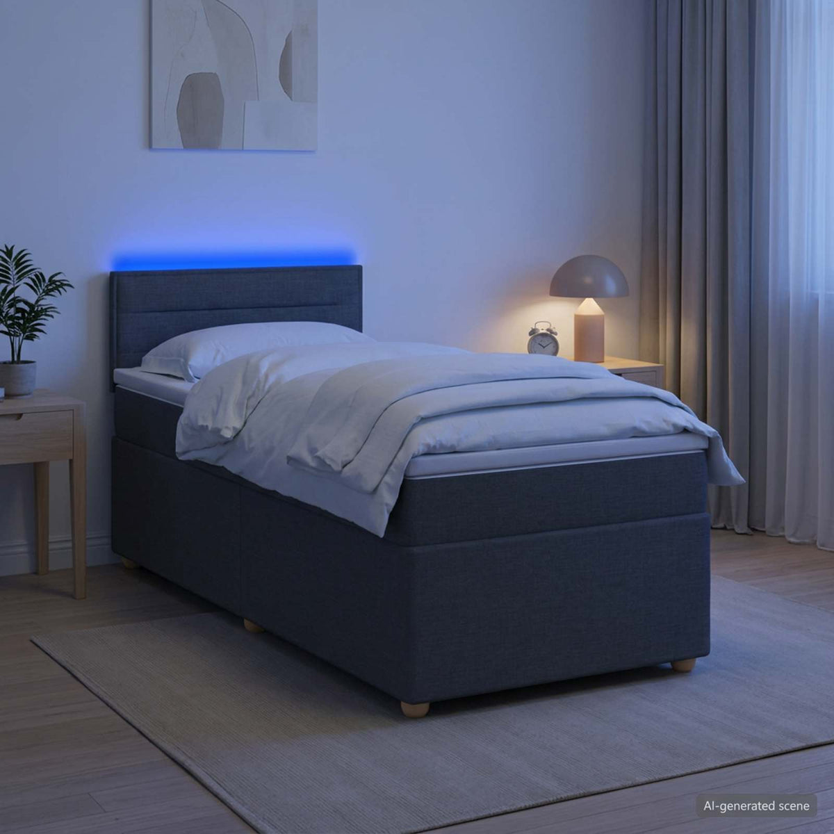 Box Spring Bed with Mattress and LED Dark Grey 107 x 203 cm