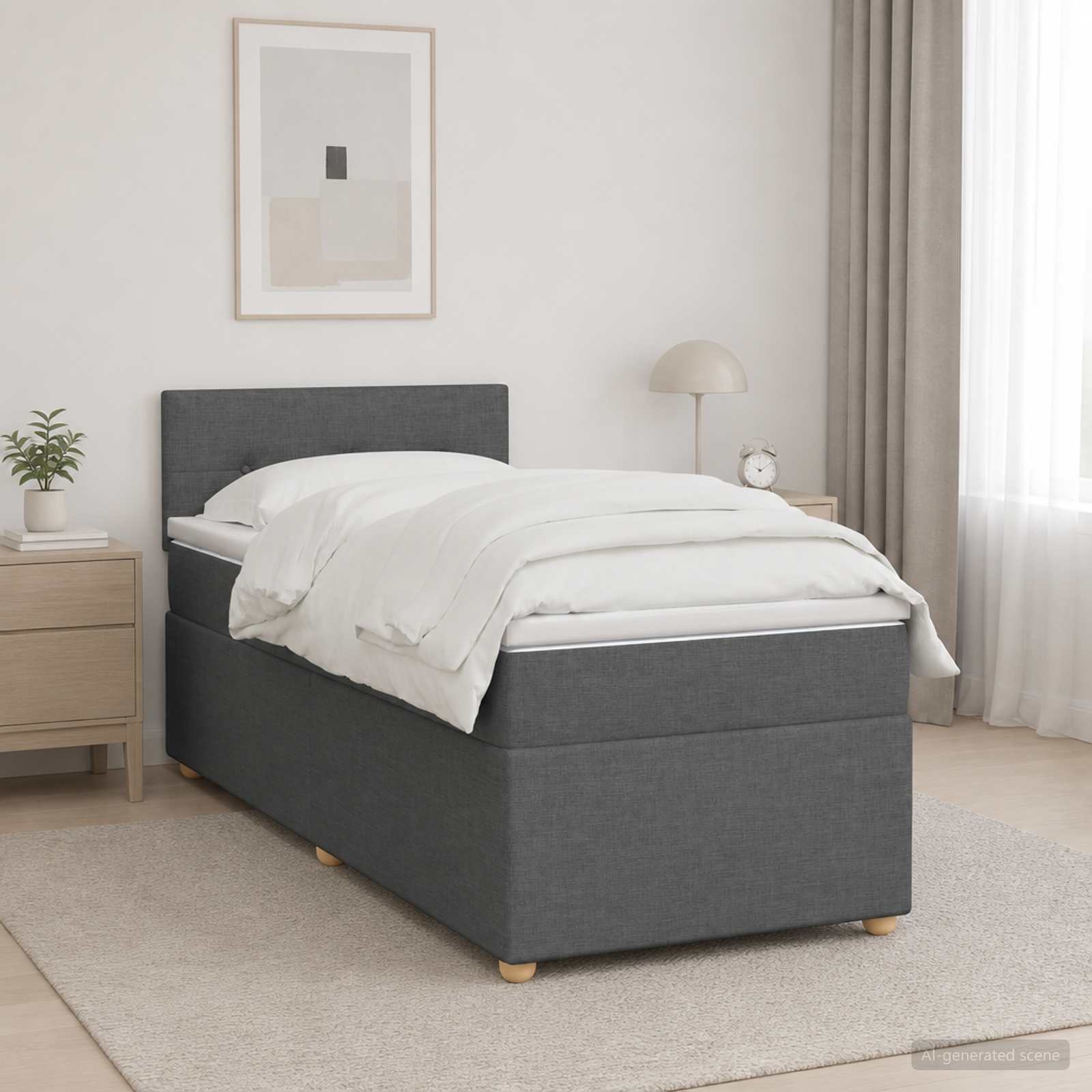 Box Spring Bed with Mattress and LED Dark Grey 107 x 203 cm