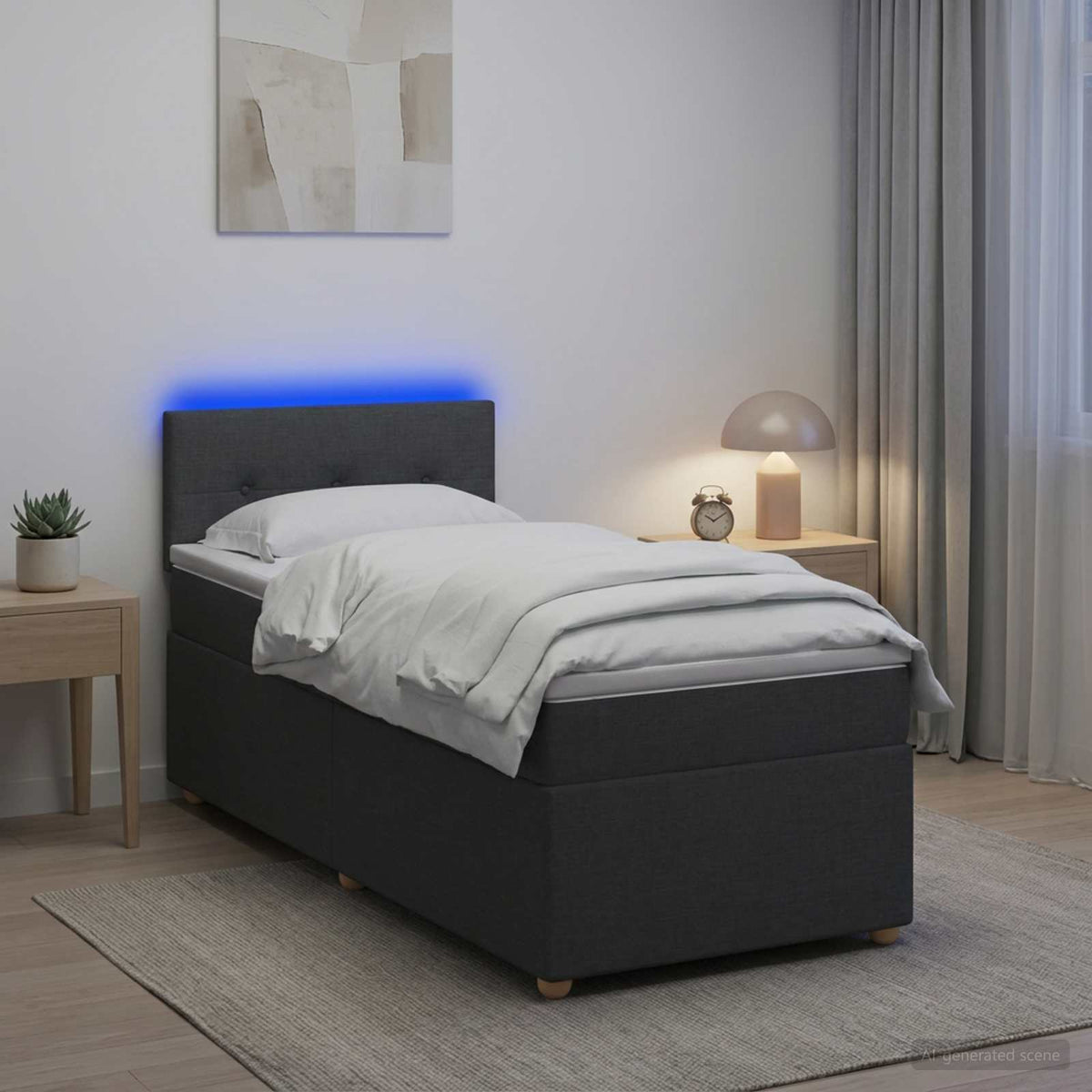 Box Spring Bed with Mattress and LED Dark Grey 107 x 203 cm