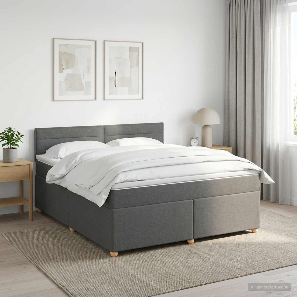 Box Spring Bed with Mattress and LED Dark Grey 153 x 203 cm