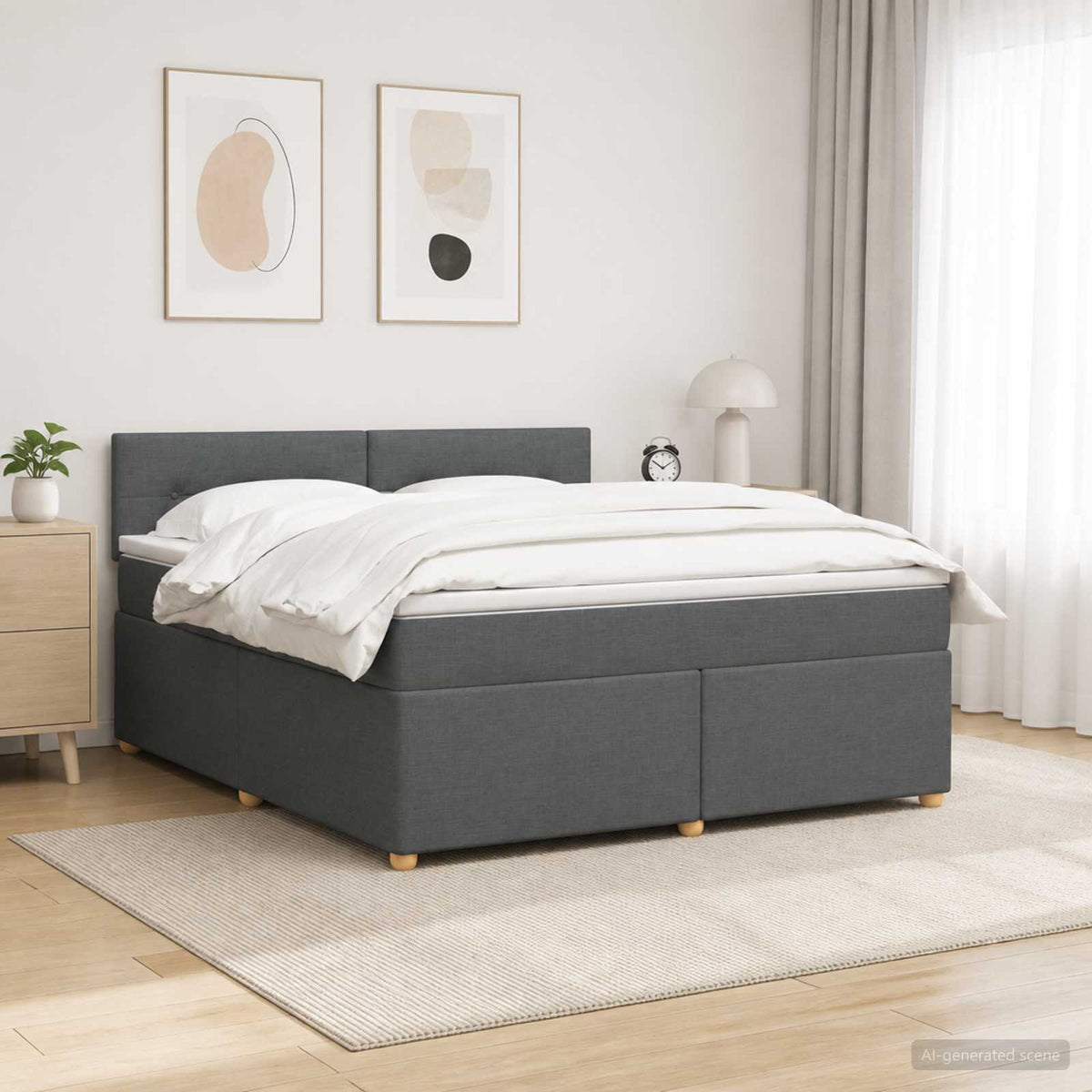 Box Spring Bed with Mattress and LED Dark Grey 153 x 203 cm