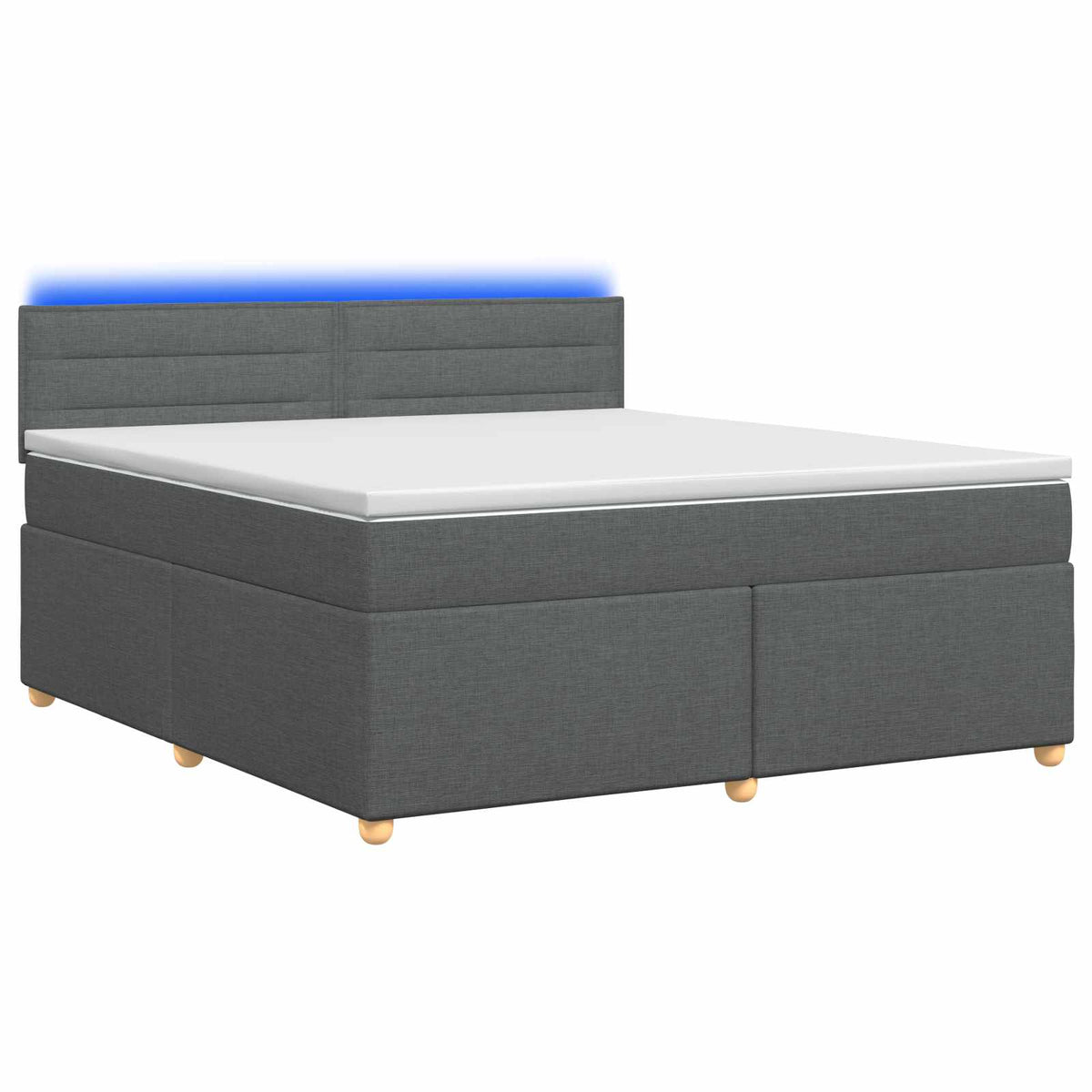 Box Spring Bed with Mattress and LED Dark Grey 153 x 203 cm