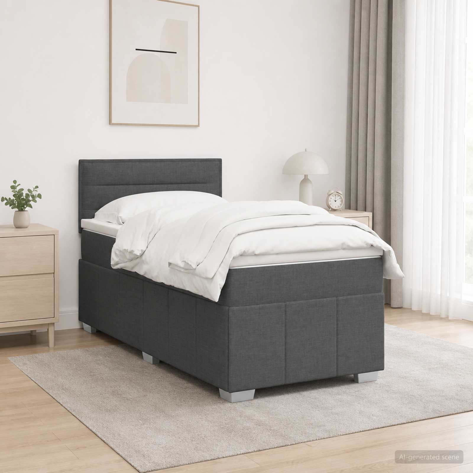 Box Spring Bed with Mattress and LED Dark Grey 107 x 203 cm
