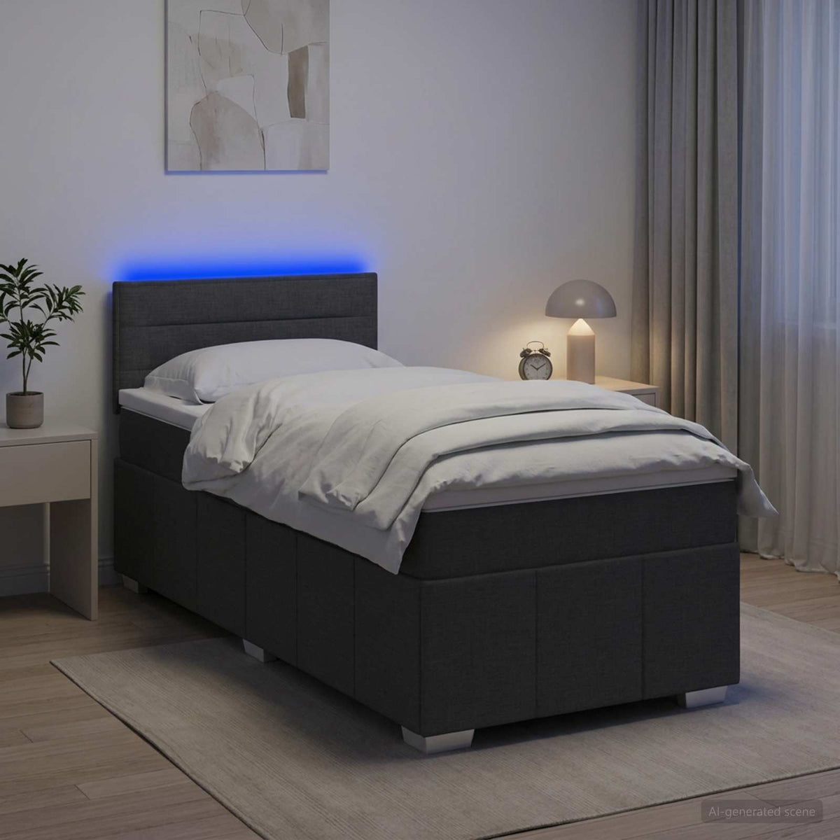 Box Spring Bed with Mattress and LED Dark Grey 107 x 203 cm