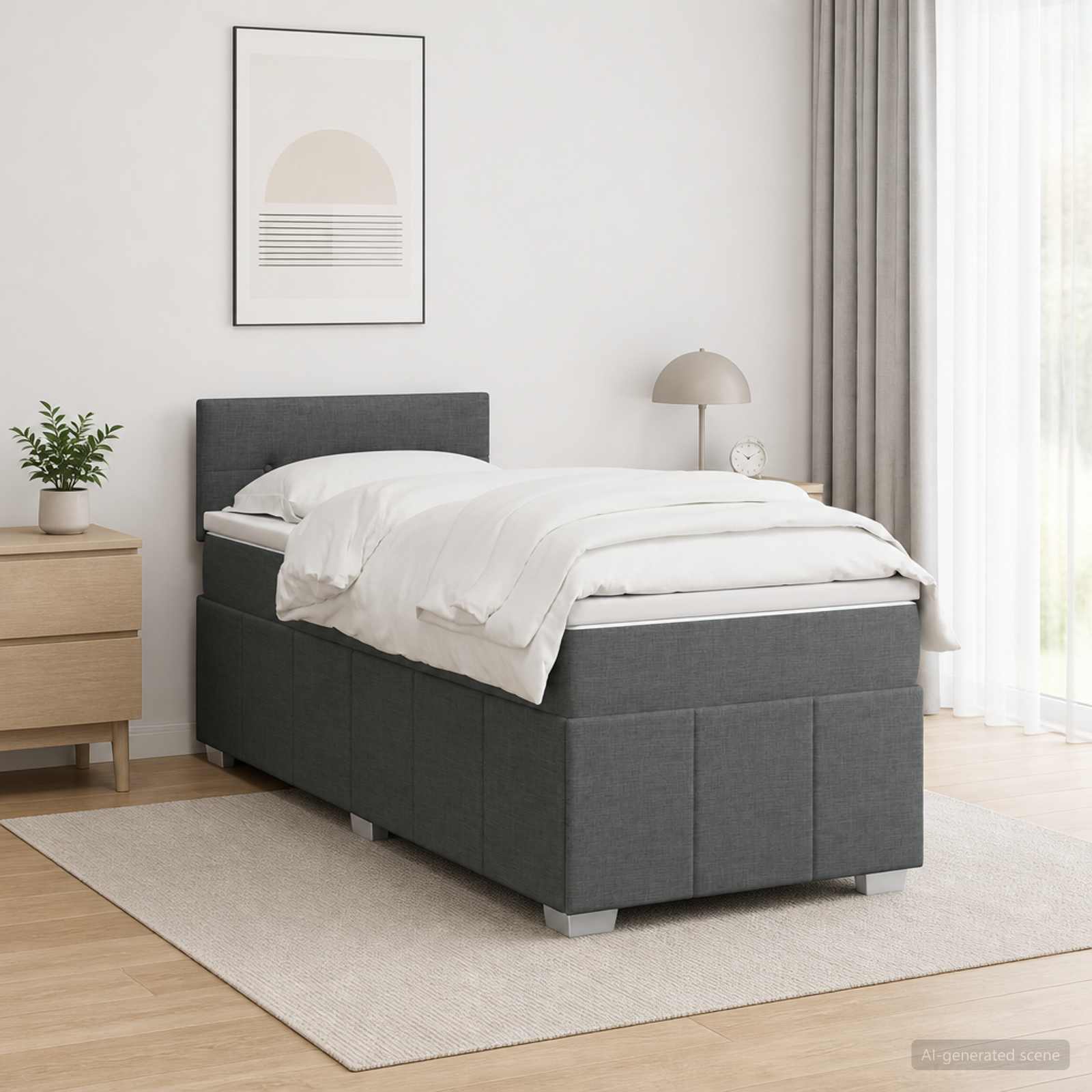 Box Spring Bed with Mattress and LED Dark Grey 107 x 203 cm