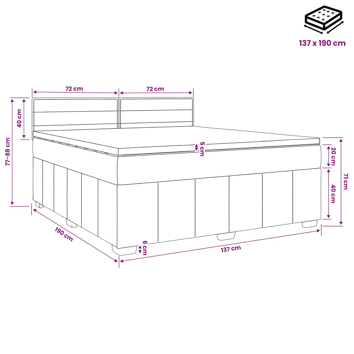Box Spring Bed with Mattress and LED Dark Grey 140 x 190 cm