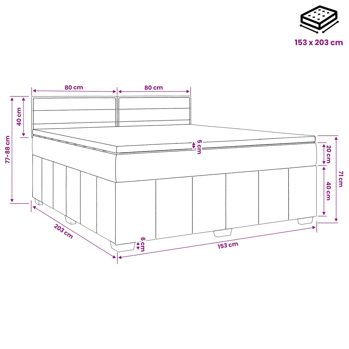 Box Spring Bed with Mattress and LED Dark Grey 153 x 203 cm