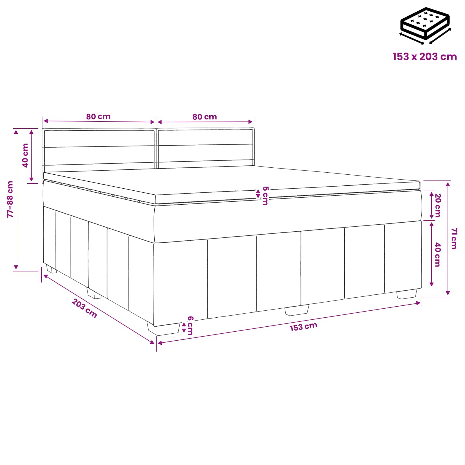 Box Spring Bed with Mattress and LED Dark Grey 153 x 203 cm