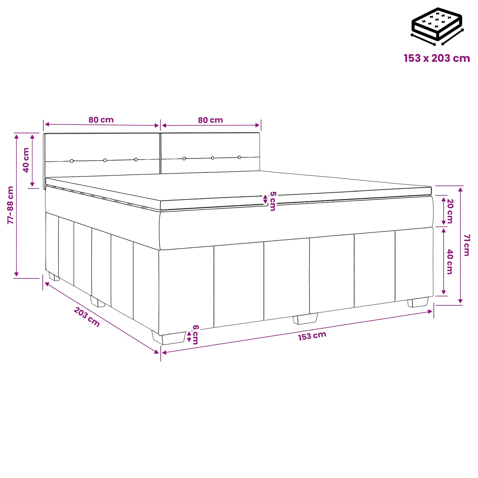 Box Spring Bed with Mattress and LED Dark Grey 153 x 203 cm