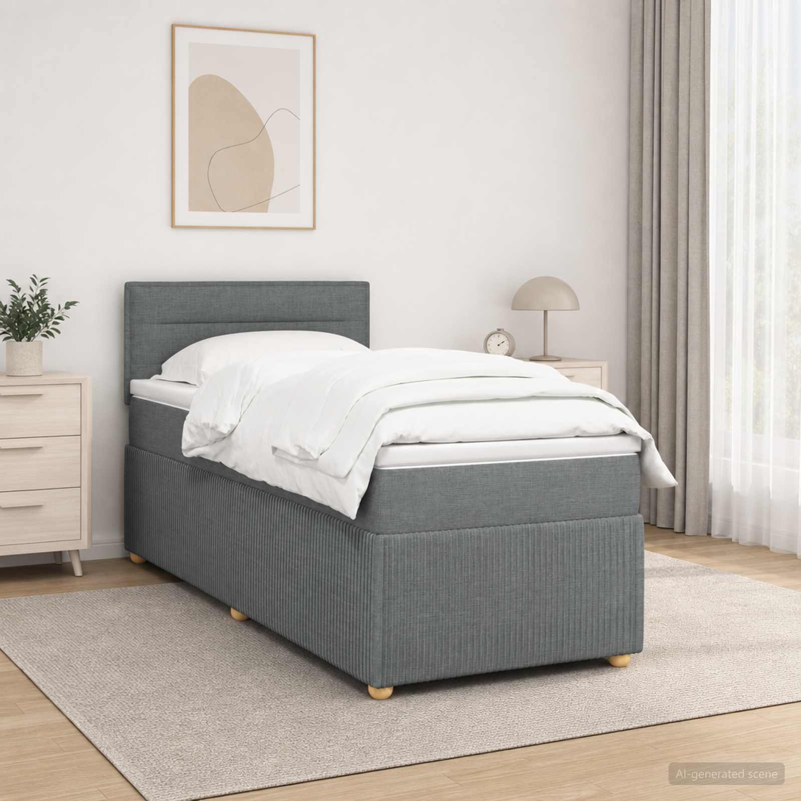 Box Spring Bed with Mattress and LED Dark Grey 107 x 203 cm