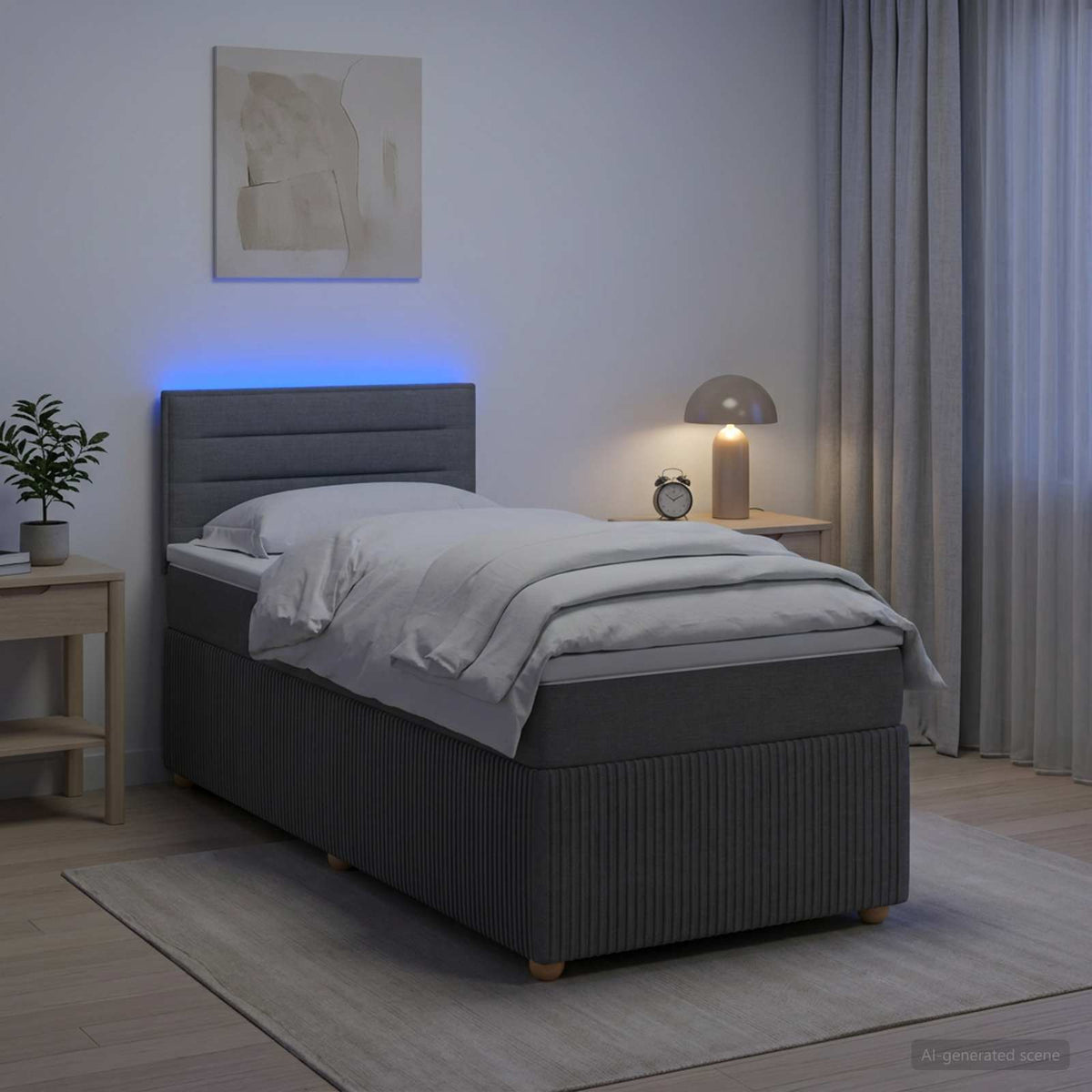 Box Spring Bed with Mattress and LED Dark Grey 107 x 203 cm