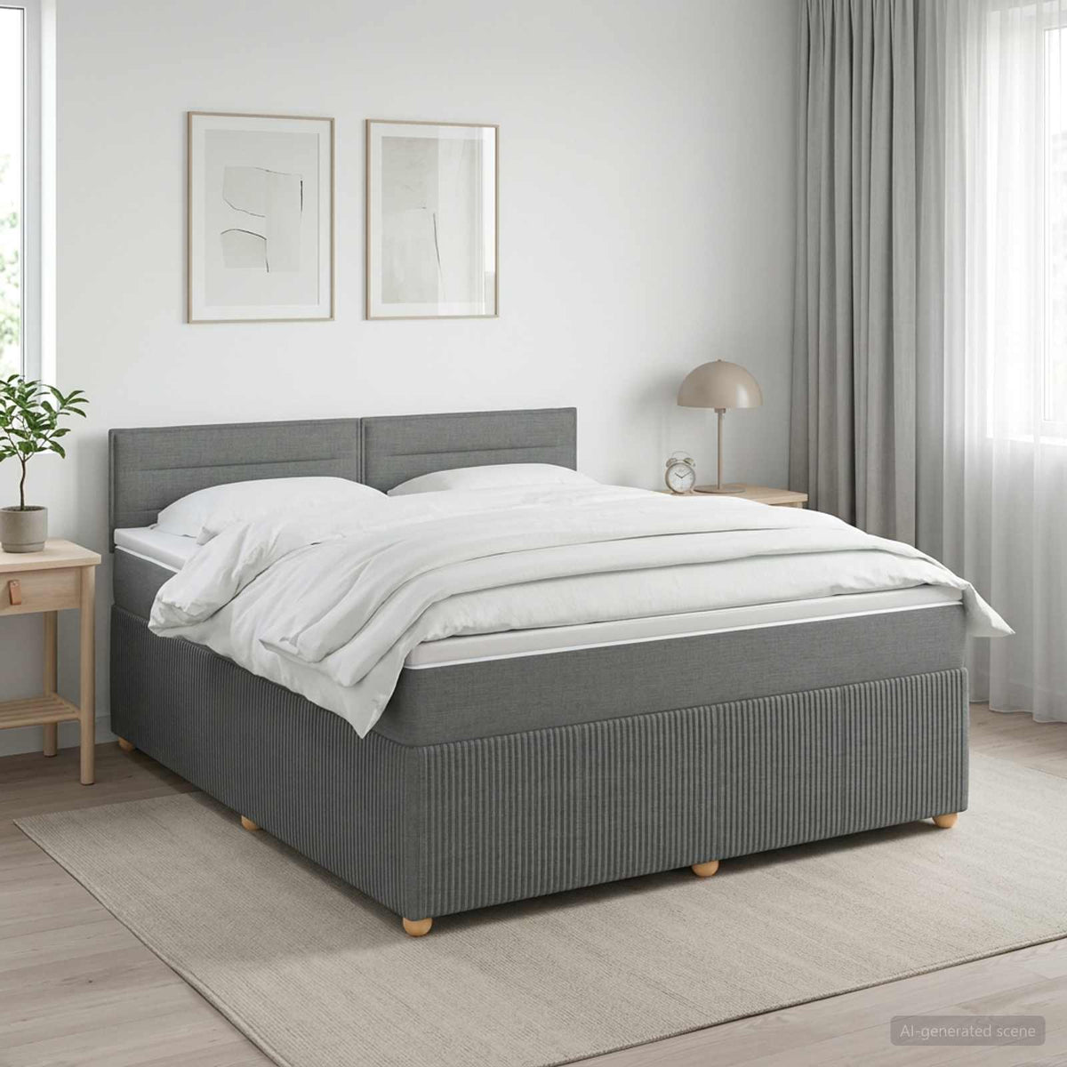 Box Spring Bed with Mattress and LED Dark Grey 153 x 203 cm