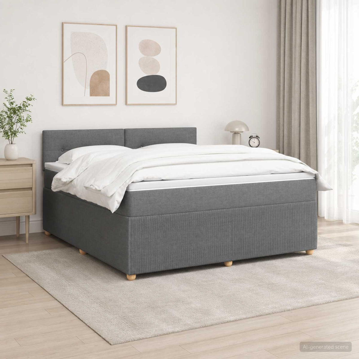 Box Spring Bed with Mattress and LED Dark Grey 153 x 203 cm