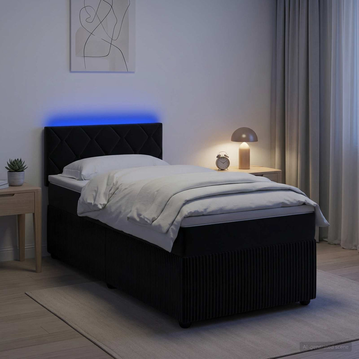 Box Spring Bed with Mattress and LED with Headboard Velvet