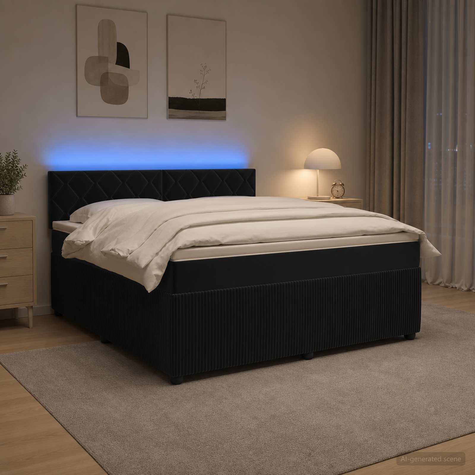 Box Spring Bed with Mattress and LED Black 140 x 190 cm Velvet