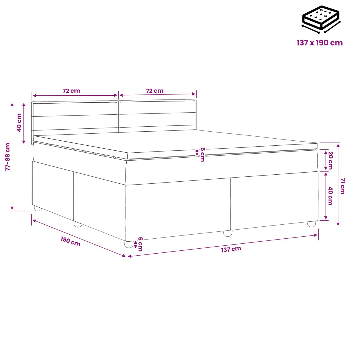 Box Spring Bed with Mattress and LED Dark Grey 140 x 190 cm