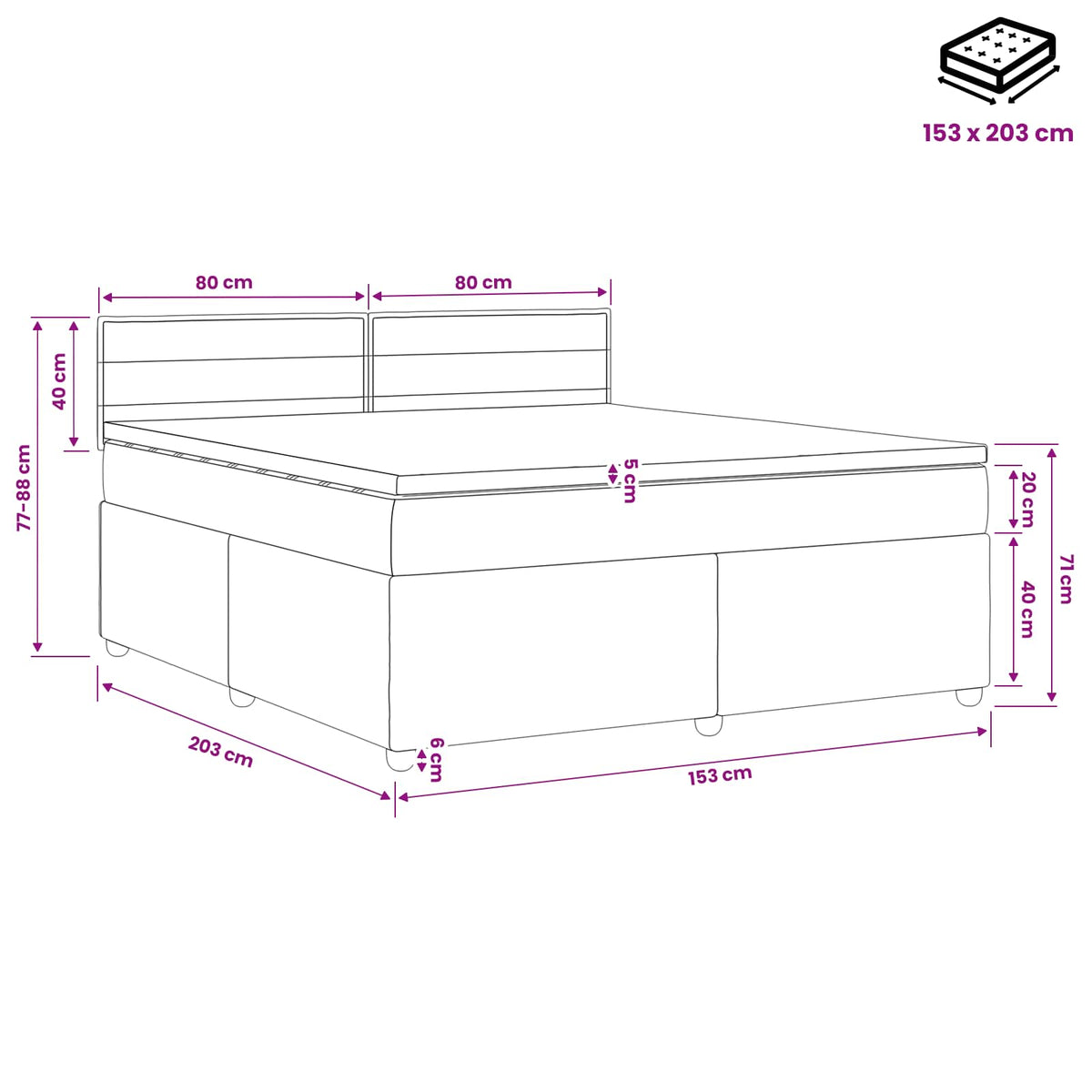 Box Spring Bed with Mattress and LED Dark Grey 153 x 203 cm