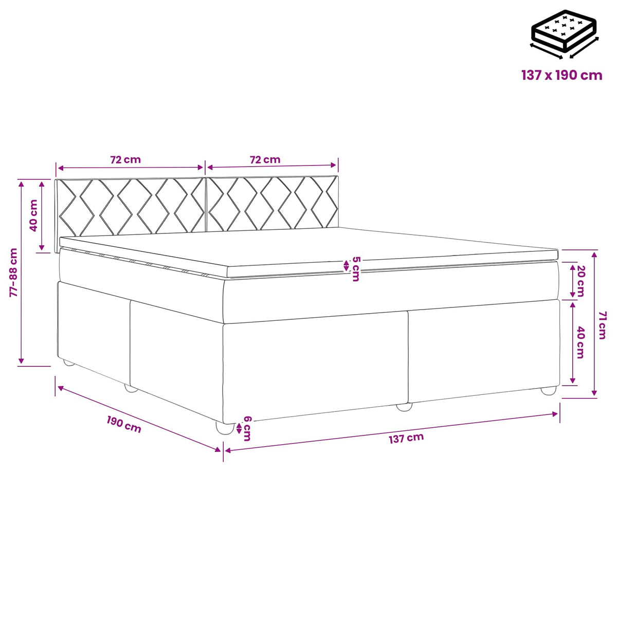 Box Spring Bed with Mattress and LED Black 140 x 190 cm Velvet