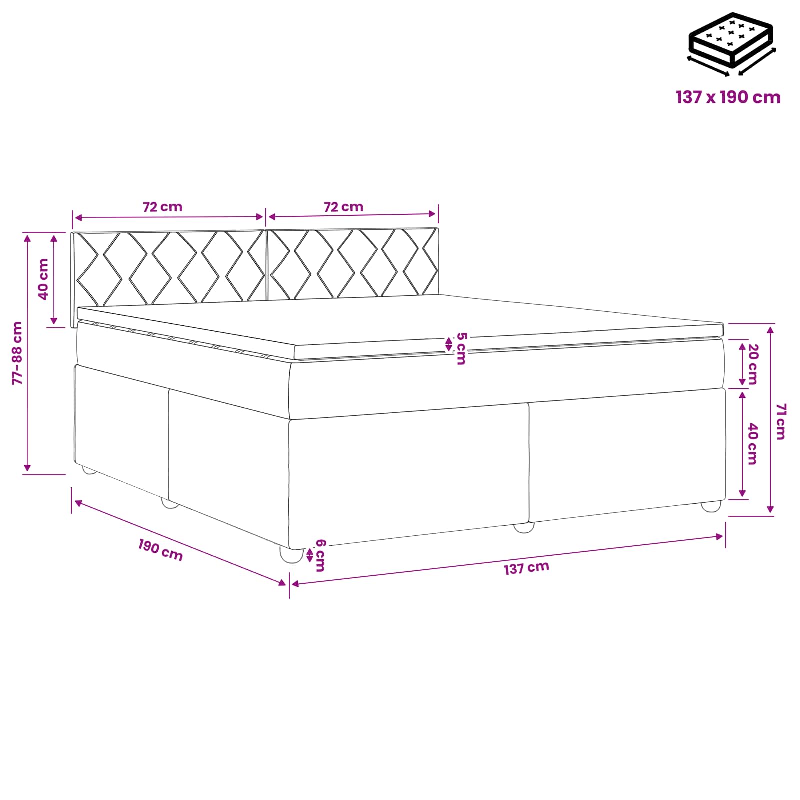 Box Spring Bed with Mattress and LED Black 140 x 190 cm Velvet
