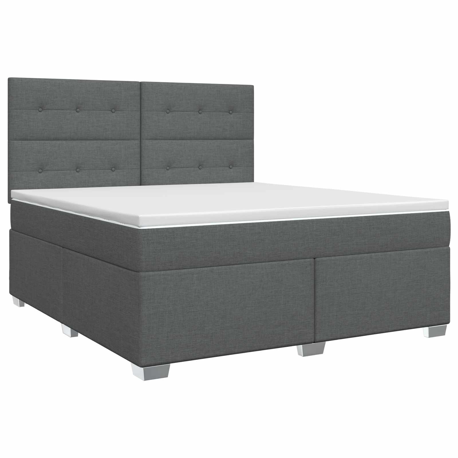Box Spring Bed with Mattress Dark Grey Queen Fabric