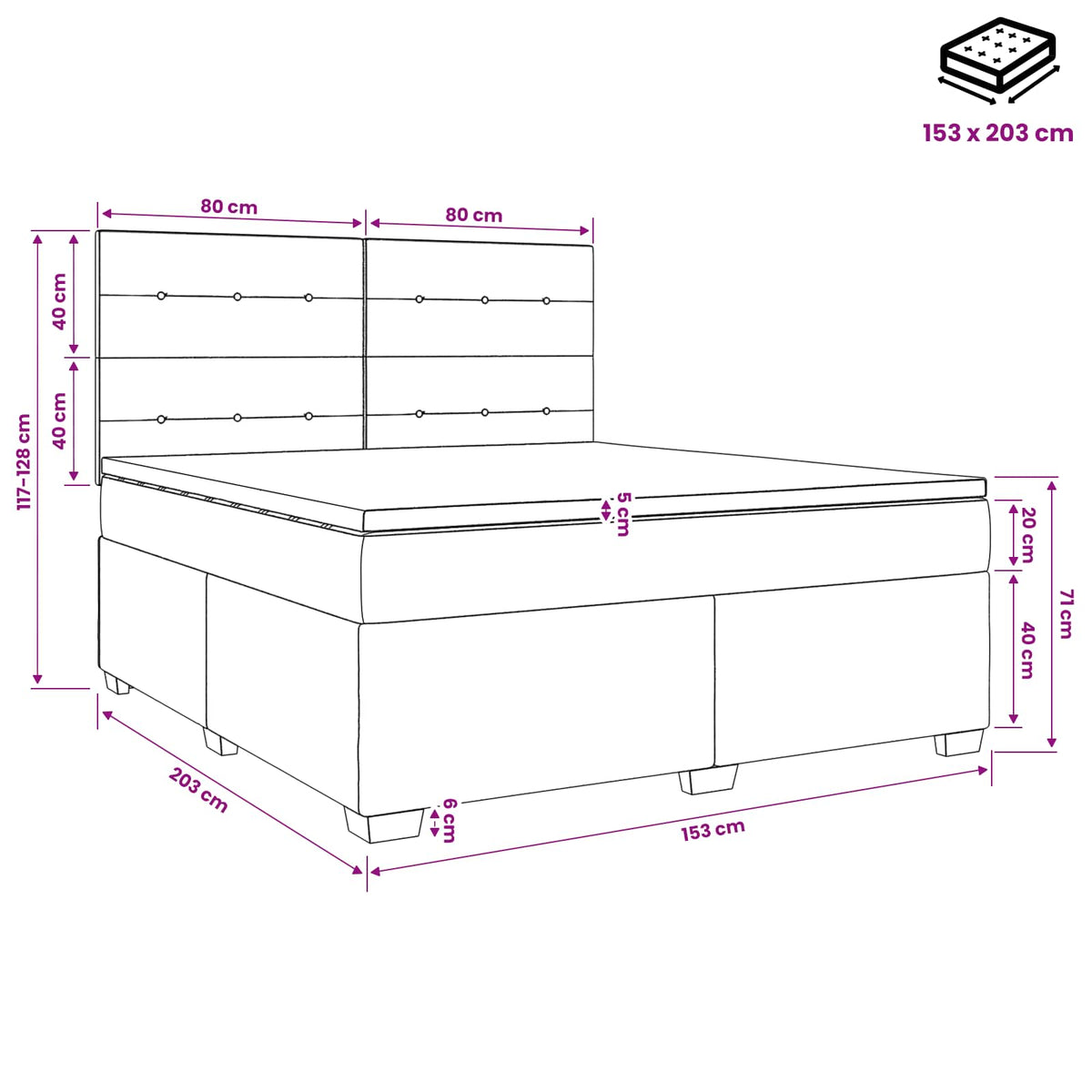 Box Spring Bed with Mattress Dark Grey Queen Fabric