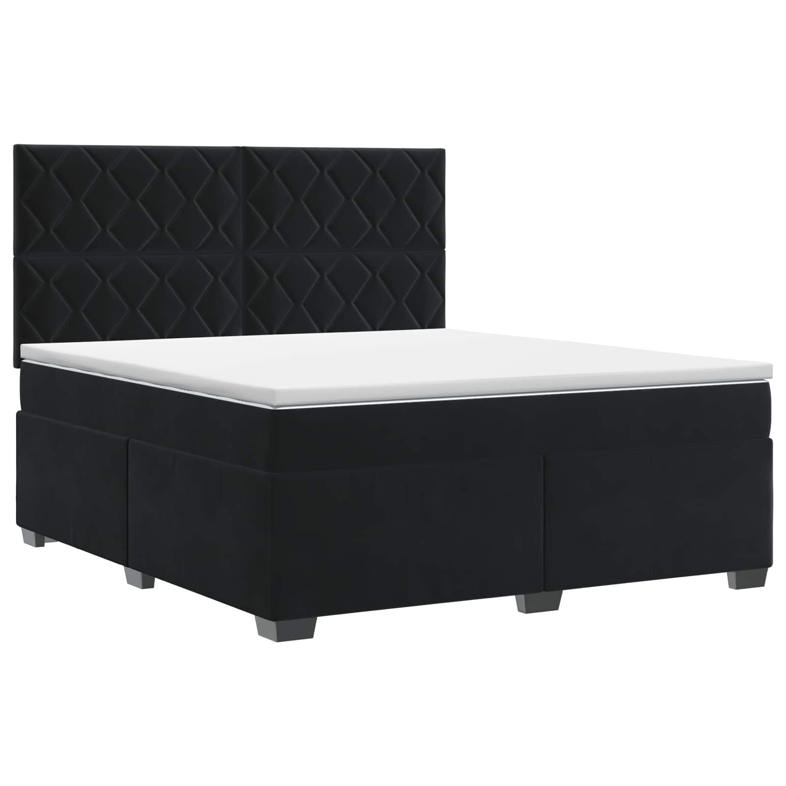 Box Spring Bed with Mattress with Headboard Black Double Velvet