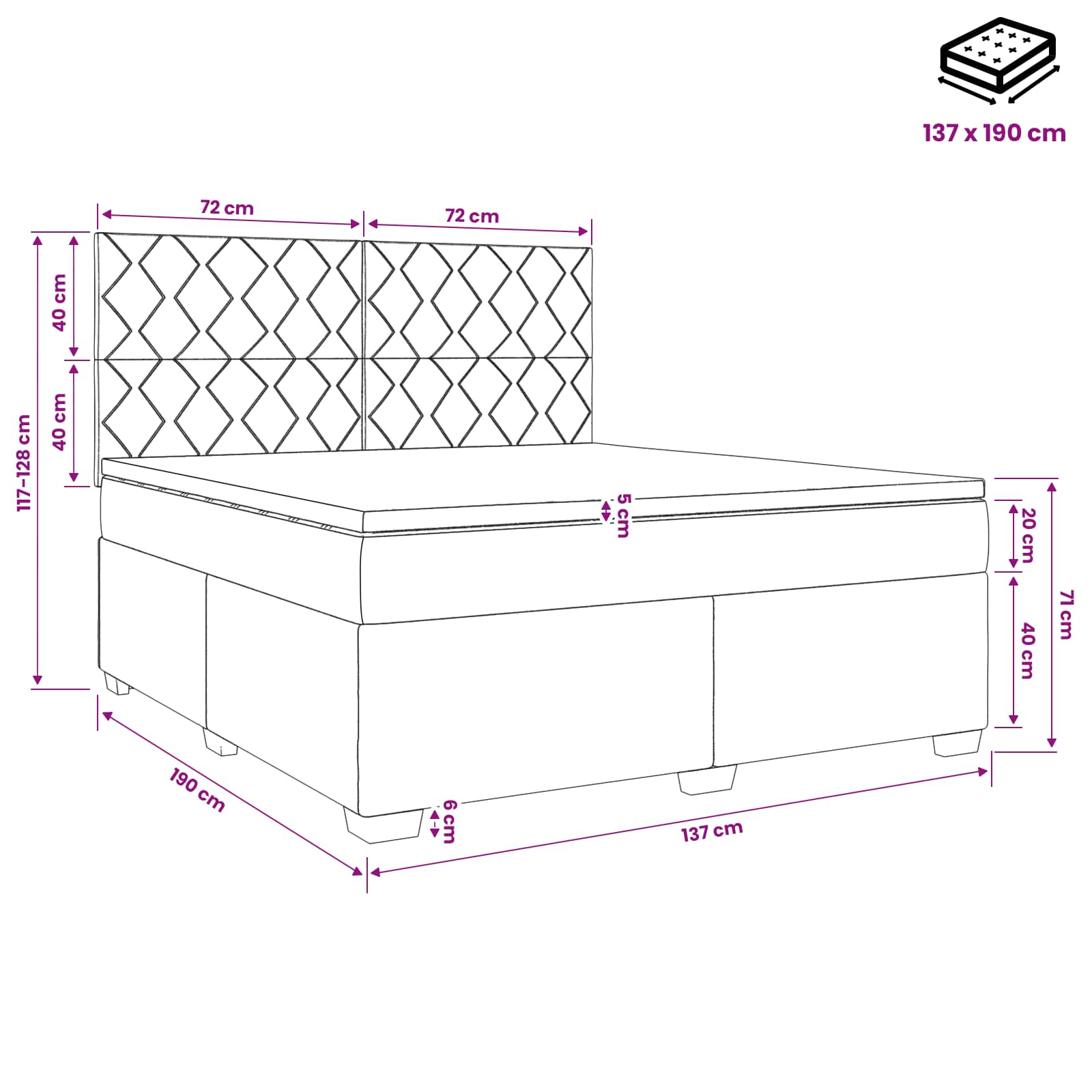 Box Spring Bed with Mattress with Headboard Black Double Velvet