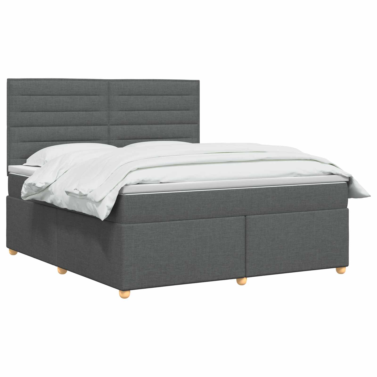 Box Spring Bed with Mattress Dark Grey Double Fabric