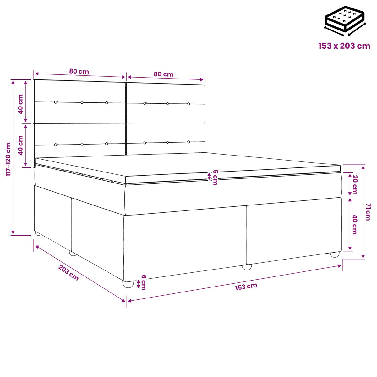 Box Spring Bed with Mattress Dark Grey Queen Fabric