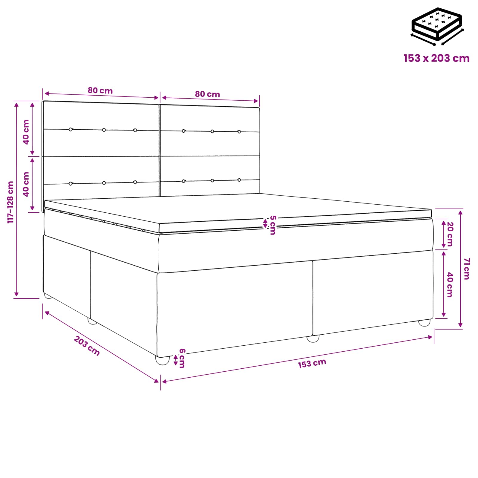 Box Spring Bed with Mattress Dark Grey Queen Fabric